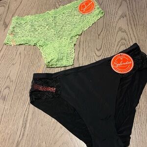 Splendies Green and Black Lace Panties Set